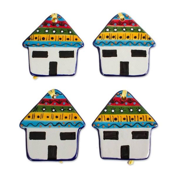 Alternate image for Colorful Talavera-Style Ceramic Ornaments Set of 4 Colorful House