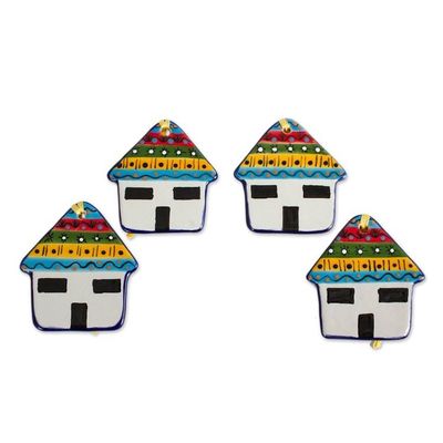 Alternate image for Colorful Talavera-Style Ceramic Ornaments Set of 4 Colorful House