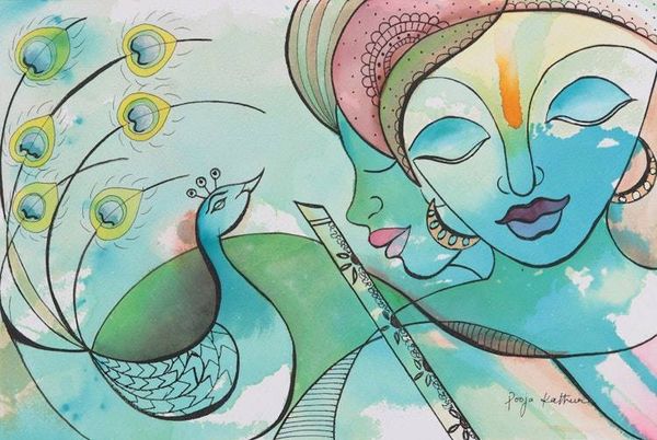 Alternate image for Lord Krishna Mixed Media Painting Manmohan