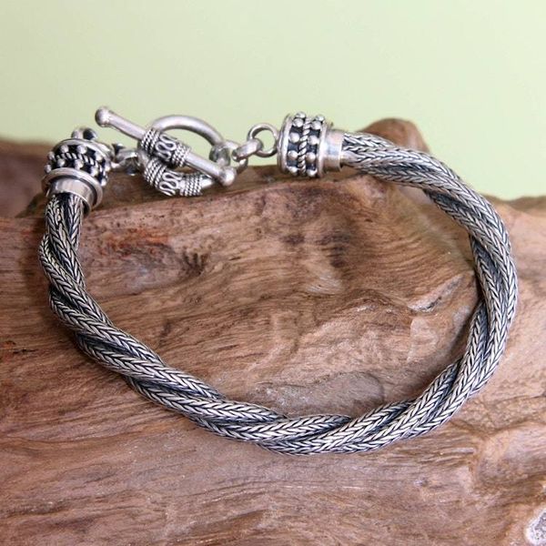 Alternate image for Mens Handcrafted Sterling Silver Torsade Bracelet Naga Twist