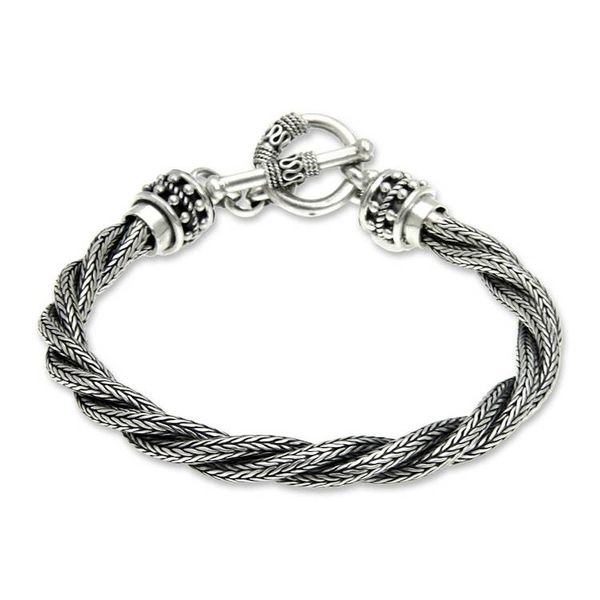 Alternate image for Mens Handcrafted Sterling Silver Torsade Bracelet Naga Twist
