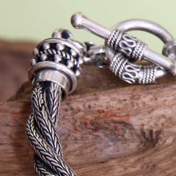 Alternate image for Mens Handcrafted Sterling Silver Torsade Bracelet Naga Twist