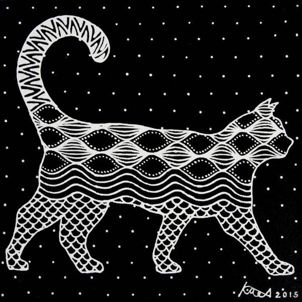 Image for Original Acrylic Feline Painting of Cat in Black and White Friendly Cat