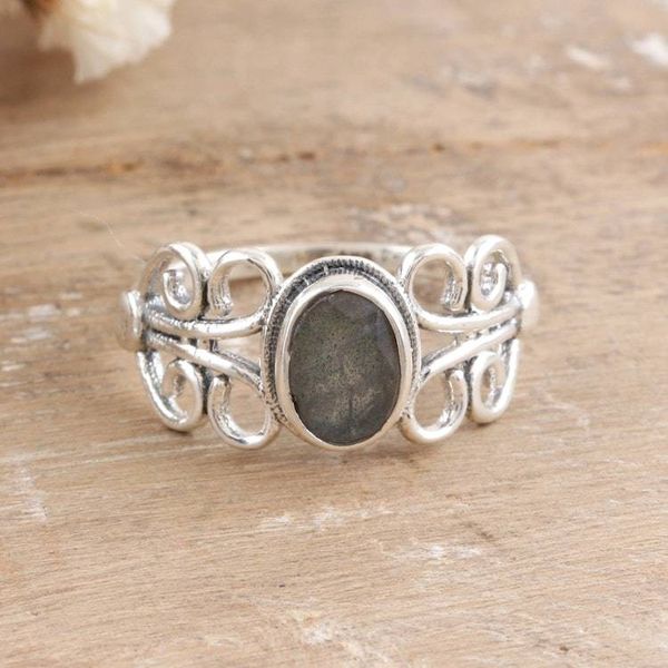 Alternate image for Sterling Silver Cocktail Ring with Natural Labradorite Windy Transformation