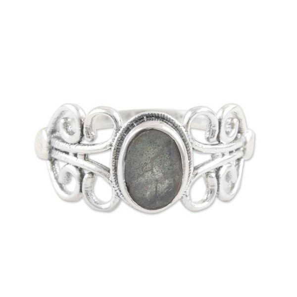 Alternate image for Sterling Silver Cocktail Ring with Natural Labradorite Windy Transformation