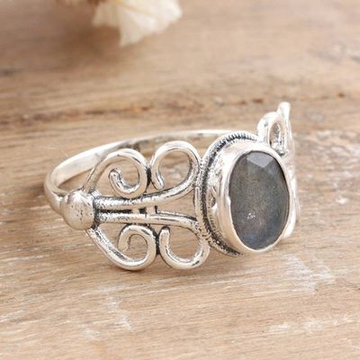Alternate image for Sterling Silver Cocktail Ring with Natural Labradorite Windy Transformation