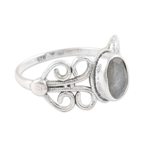 Alternate image for Sterling Silver Cocktail Ring with Natural Labradorite Windy Transformation