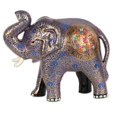 Alternate image for Floral Blue Papier Mache Elephant Sculpture from India Triumphant Elephant