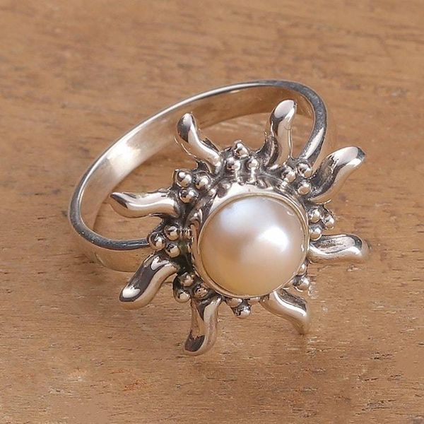 Alternate image for Sun-Shaped Natural Cream Pearl Sterling Silver Cocktail Ring Sun under the Sea