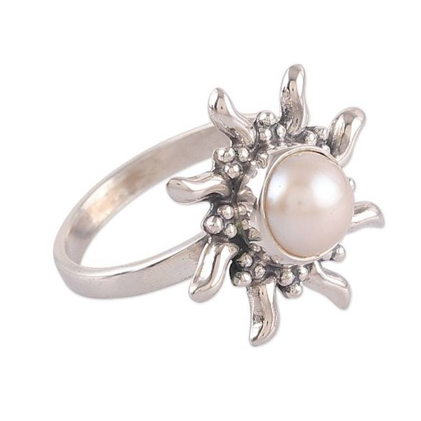 Alternate image for Sun-Shaped Natural Cream Pearl Sterling Silver Cocktail Ring Sun under the Sea