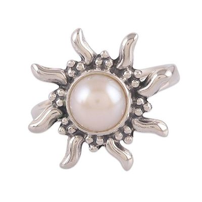 Alternate image for Sun-Shaped Natural Cream Pearl Sterling Silver Cocktail Ring Sun under the Sea