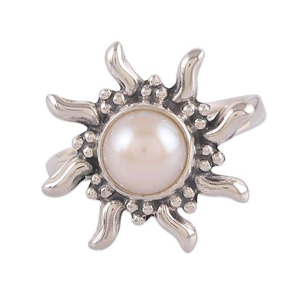 Alternate image for Sun-Shaped Natural Cream Pearl Sterling Silver Cocktail Ring Sun under the Sea