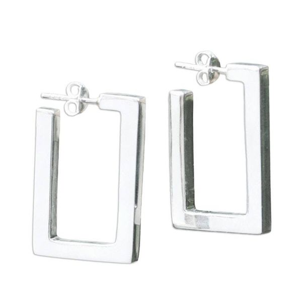 Alternate image for Sterling silver half hoop earrings Fair Square