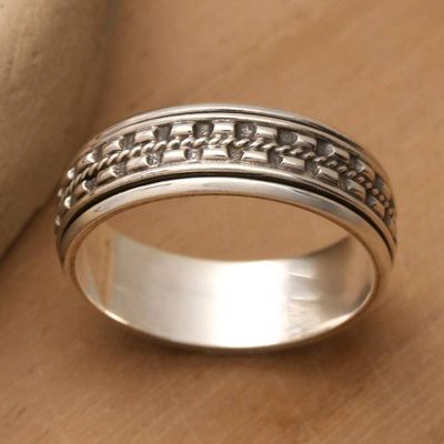 Primary image for Hand Crafted Sterling Silver Spinner Meditation Ring for Men Long Journey