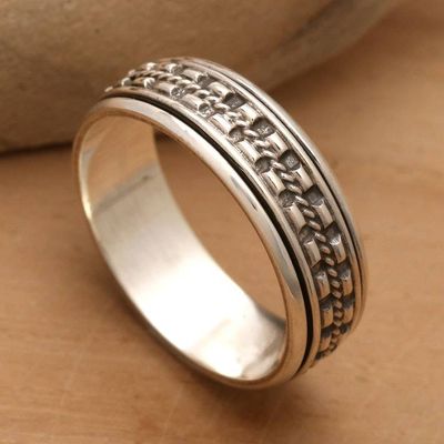 Alternate image for Hand Crafted Sterling Silver Spinner Meditation Ring for Men Long Journey