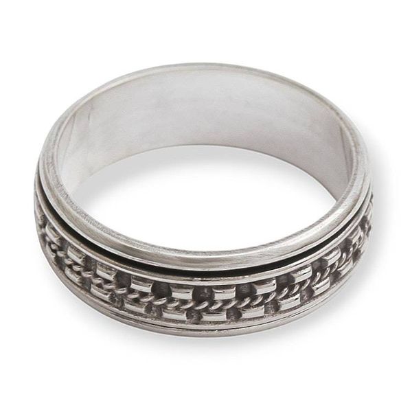 Alternate image for Hand Crafted Sterling Silver Spinner Meditation Ring for Men Long Journey