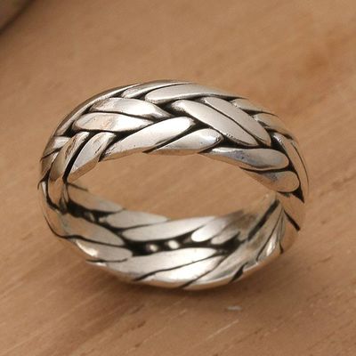 Alternate image for Unisex Braided Sterling Silver Ring from Bali Singaraja Weave