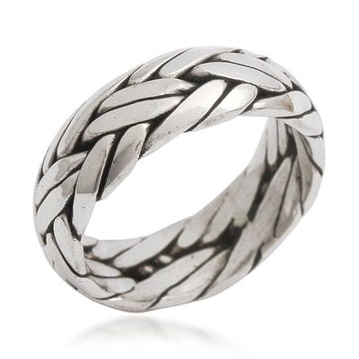 Alternate image for Unisex Braided Sterling Silver Ring from Bali Singaraja Weave