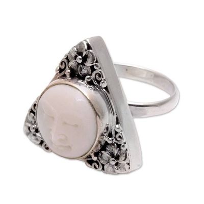 Alternate image for Sterling Silver and Bone Floral Cocktail Ring from Bali Jepun Serenity