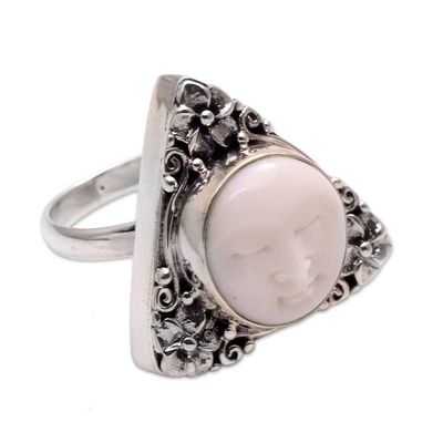 Alternate image for Sterling Silver and Bone Floral Cocktail Ring from Bali Jepun Serenity