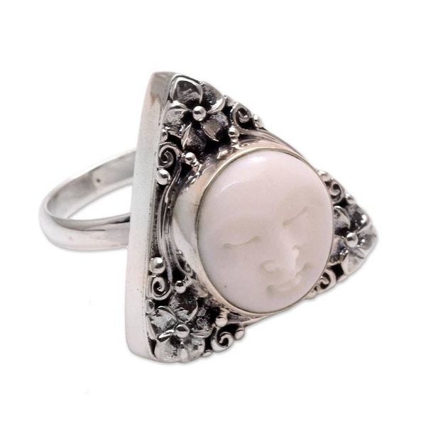Alternate image for Sterling Silver and Bone Floral Cocktail Ring from Bali Jepun Serenity