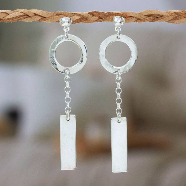 Alternate image for Geometric Sterling Silver Statement Dangle Earrings Bold Future