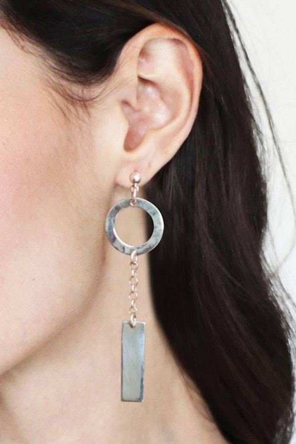 Alternate image for Geometric Sterling Silver Statement Dangle Earrings Bold Future