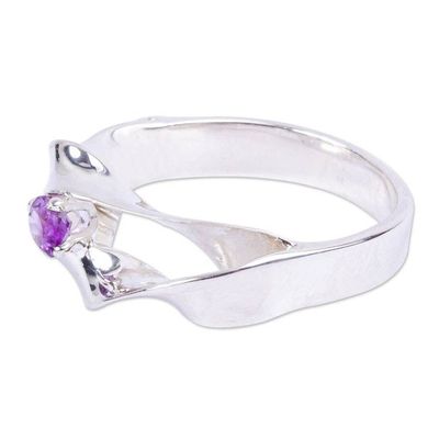 Alternate image for 925 Sterling Silver and Amethyst Solitaire Ring from Mexico Magic Waves