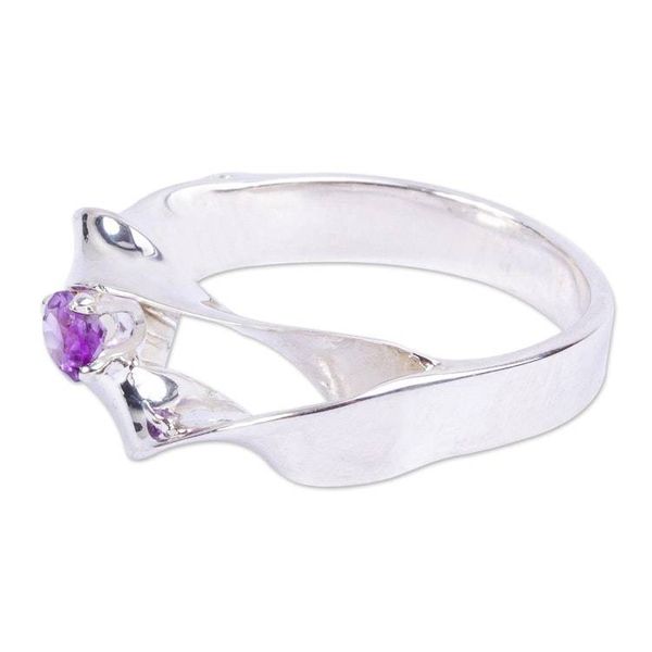 Alternate image for 925 Sterling Silver and Amethyst Solitaire Ring from Mexico Magic Waves