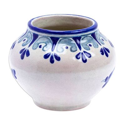 Alternate image for Hand-Painted Talavera-Style Ceramic Dove Planter in Blue Puebla Doves