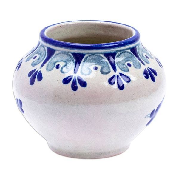 Alternate image for Hand-Painted Talavera-Style Ceramic Dove Planter in Blue Puebla Doves