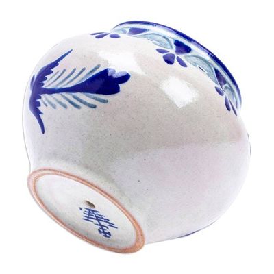 Alternate image for Hand-Painted Talavera-Style Ceramic Dove Planter in Blue Puebla Doves