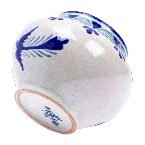 Alternate image for Hand-Painted Talavera-Style Ceramic Dove Planter in Blue Puebla Doves