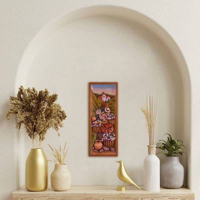 Alternate image for Cedar Wood Wall Panel of Flower Farmers from Peru Countryside Flowers