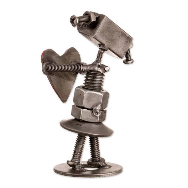 Alternate image for Recycled Metal Figurine of Female Robot Holding a Red Heart Robotic Passion