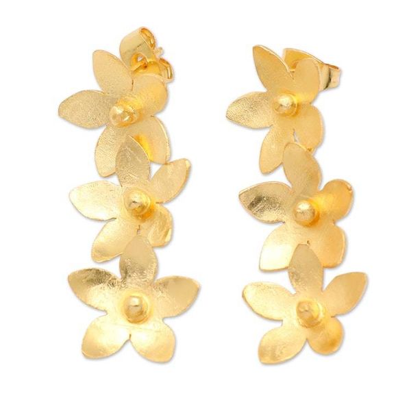 Alternate image for 18k Gold-Plated Flower-Themed Drop Earrings Crafted in Bali Divine Bouquet