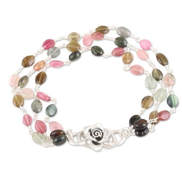 Alternate image for Tourmaline Pendant Bracelet with Sterling Silver Rose Love Rose