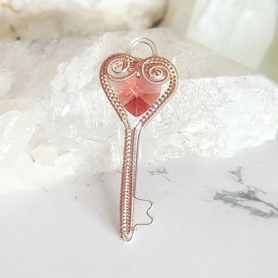 Primary image for Sterling Silver and Copper Wire Wrapped Heart Key Pendant