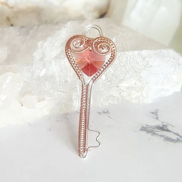 Alternate image for Sterling Silver and Copper Wire Wrapped Heart Key Pendant