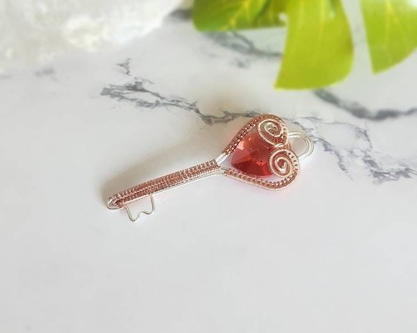 Alternate image for Sterling Silver and Copper Wire Wrapped Heart Key Pendant