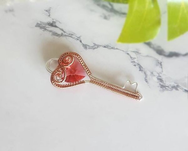 Alternate image for Sterling Silver and Copper Wire Wrapped Heart Key Pendant