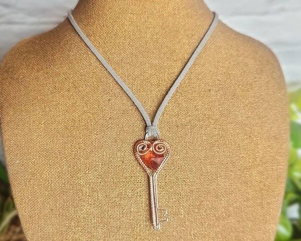 Alternate image for Sterling Silver and Copper Wire Wrapped Heart Key Pendant