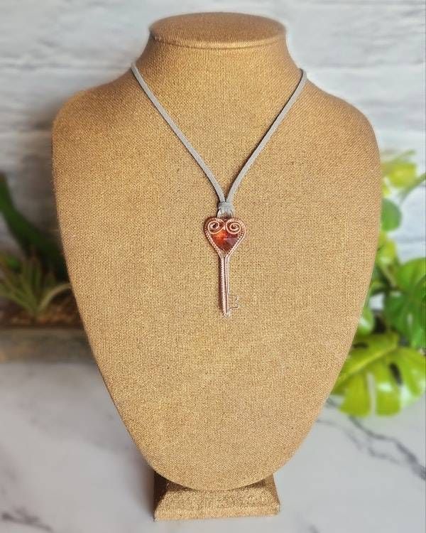 Alternate image for Sterling Silver and Copper Wire Wrapped Heart Key Pendant