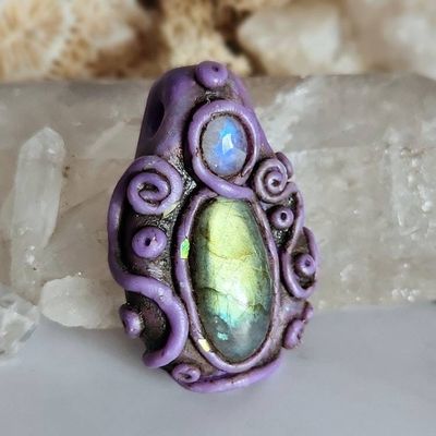 Primary image for Labradorite and Rainbow Moonstone Polymer Clay Pendant