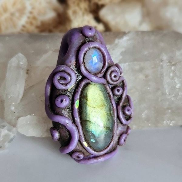 Alternate image for Labradorite and Rainbow Moonstone Polymer Clay Pendant