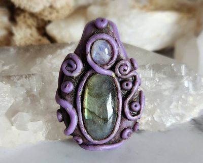 Alternate image for Labradorite and Rainbow Moonstone Polymer Clay Pendant