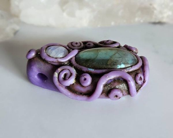 Alternate image for Labradorite and Rainbow Moonstone Polymer Clay Pendant