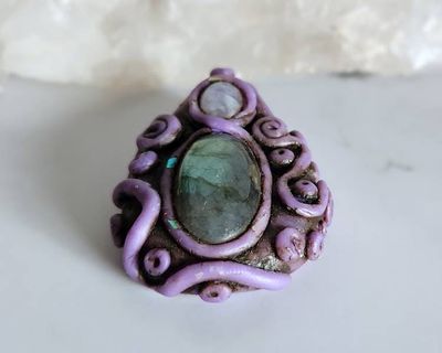Alternate image for Labradorite and Rainbow Moonstone Polymer Clay Pendant