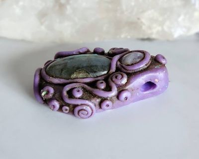 Alternate image for Labradorite and Rainbow Moonstone Polymer Clay Pendant