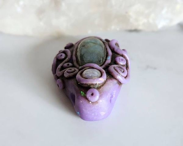 Alternate image for Labradorite and Rainbow Moonstone Polymer Clay Pendant
